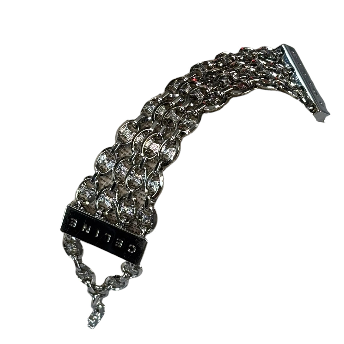 Celine Triomphe Logo Chain Multi Strand Silver Tone Chandelier Bracelet 7”