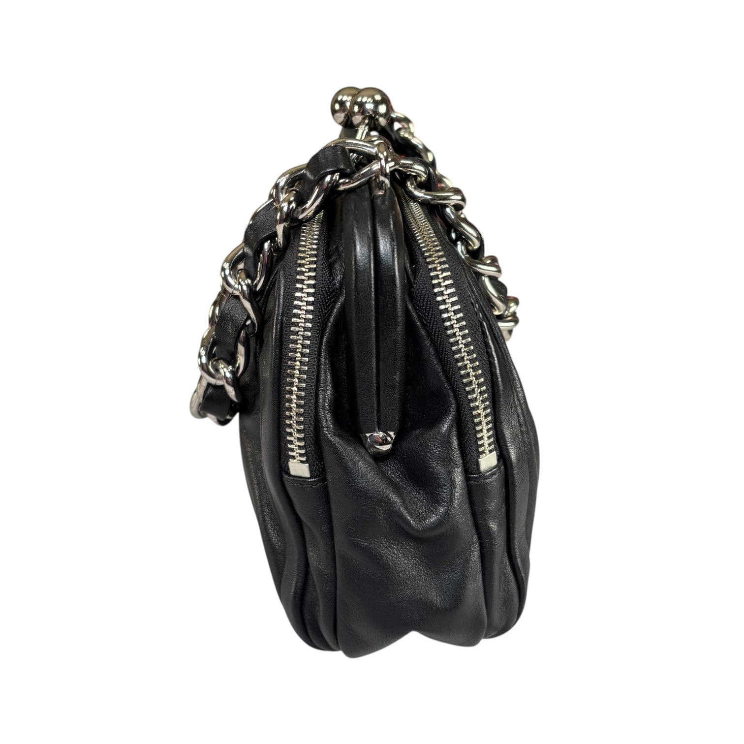 Coach Y2K Parker Black Leather SHW Kiss-Lock Shoulder Purse