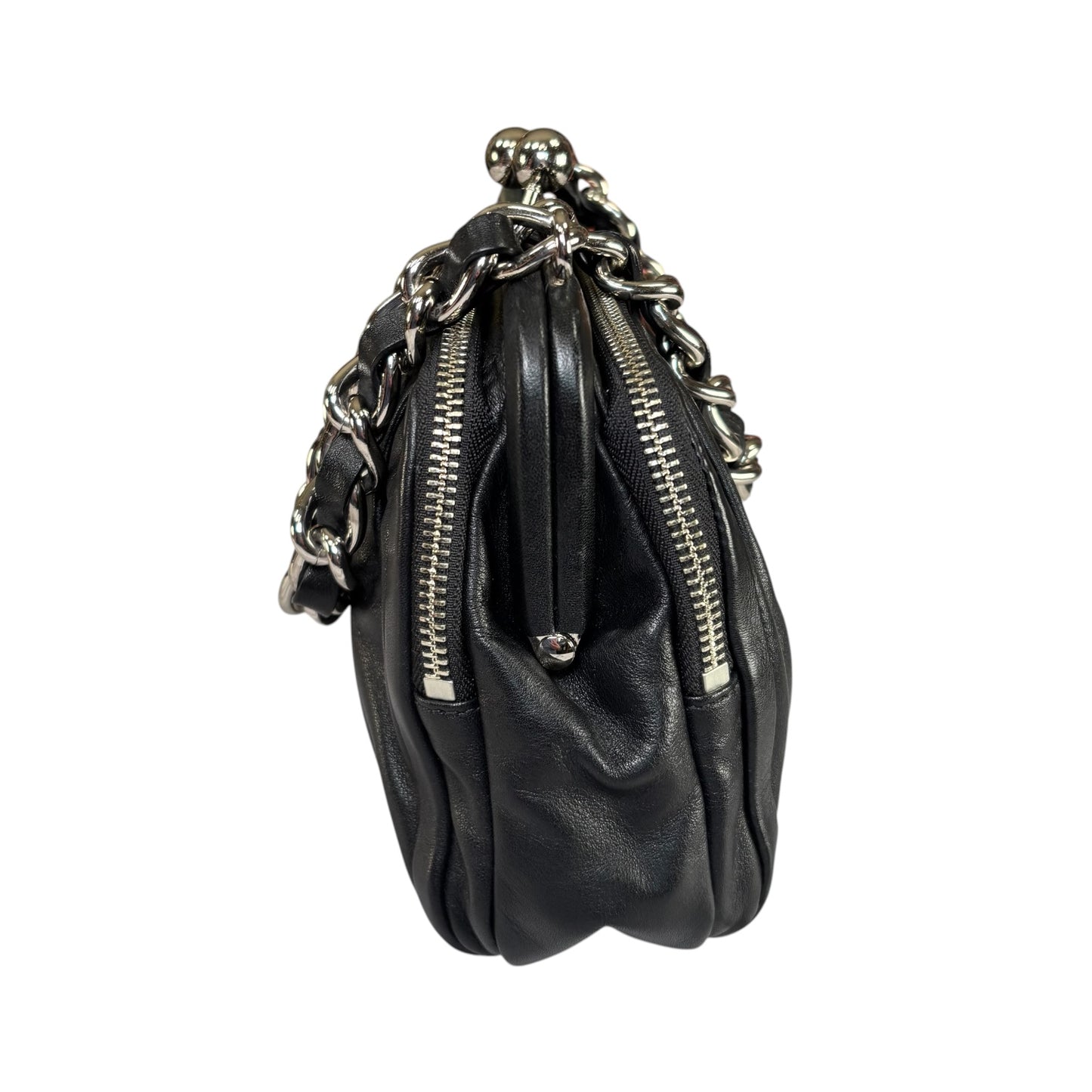 Coach Y2K Parker Black Leather SHW Kiss-Lock Shoulder Purse