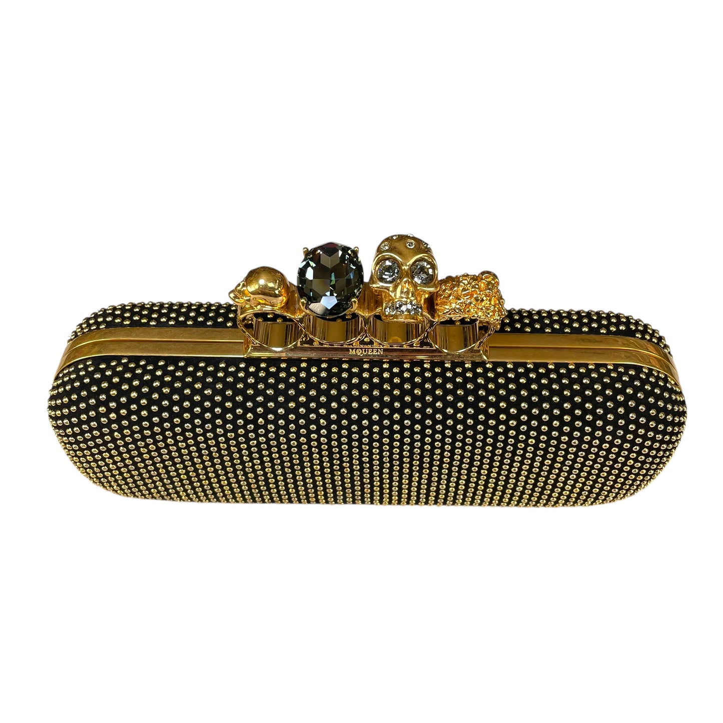 Alexander McQueen Crystal Studded Knuckle Clutch Skull Ring Blue Stone Bag