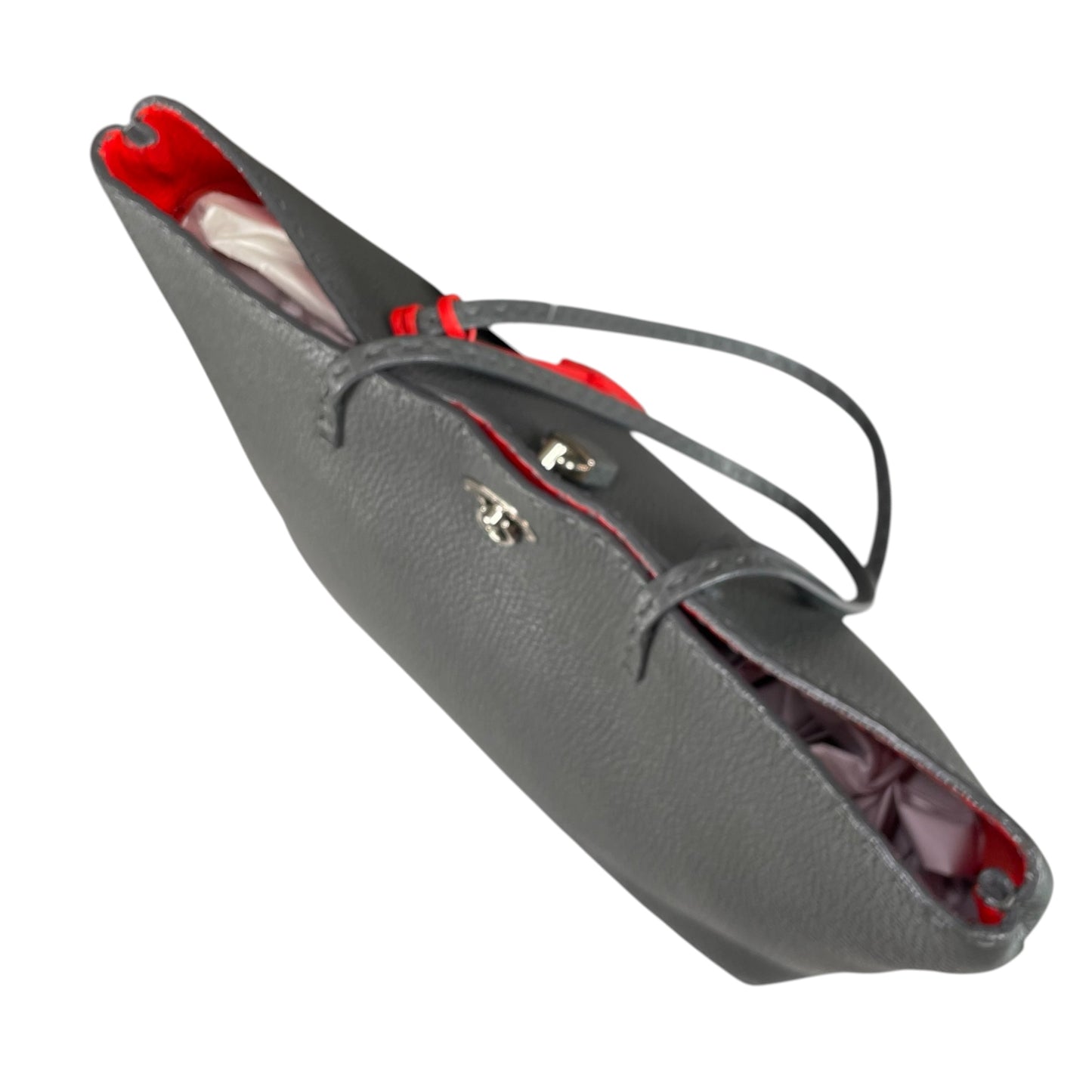 Fendi Selleria Grey / Red Sterling Silver  Pebbled Leather Lock Medium Tote