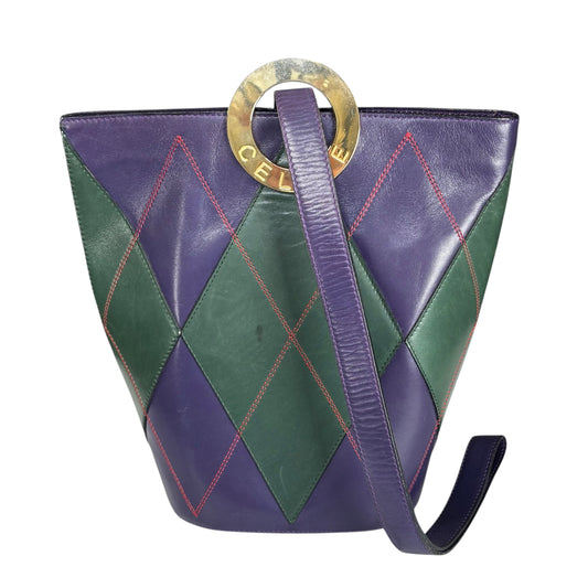 Celine Circle Quilted Leather GHW Tri-Color Bucket Shoulder Purse