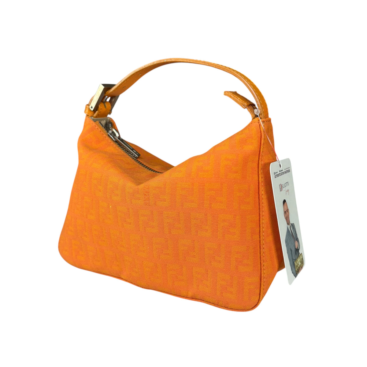 Fendi Y2K Mini Orange Brushed Nickel HW Canvas Zip Pouchette