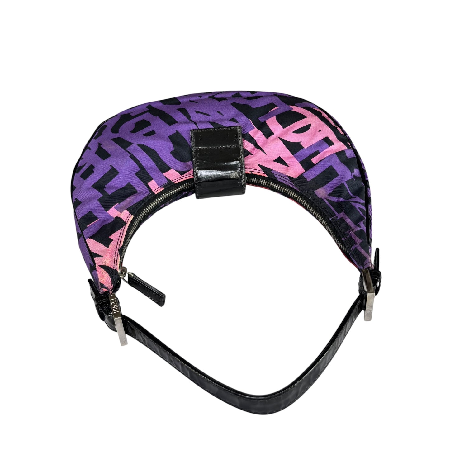 Fendi Y2K Baguette Crescent Graffiti Purple Pink Canvas Patent Leather Purse