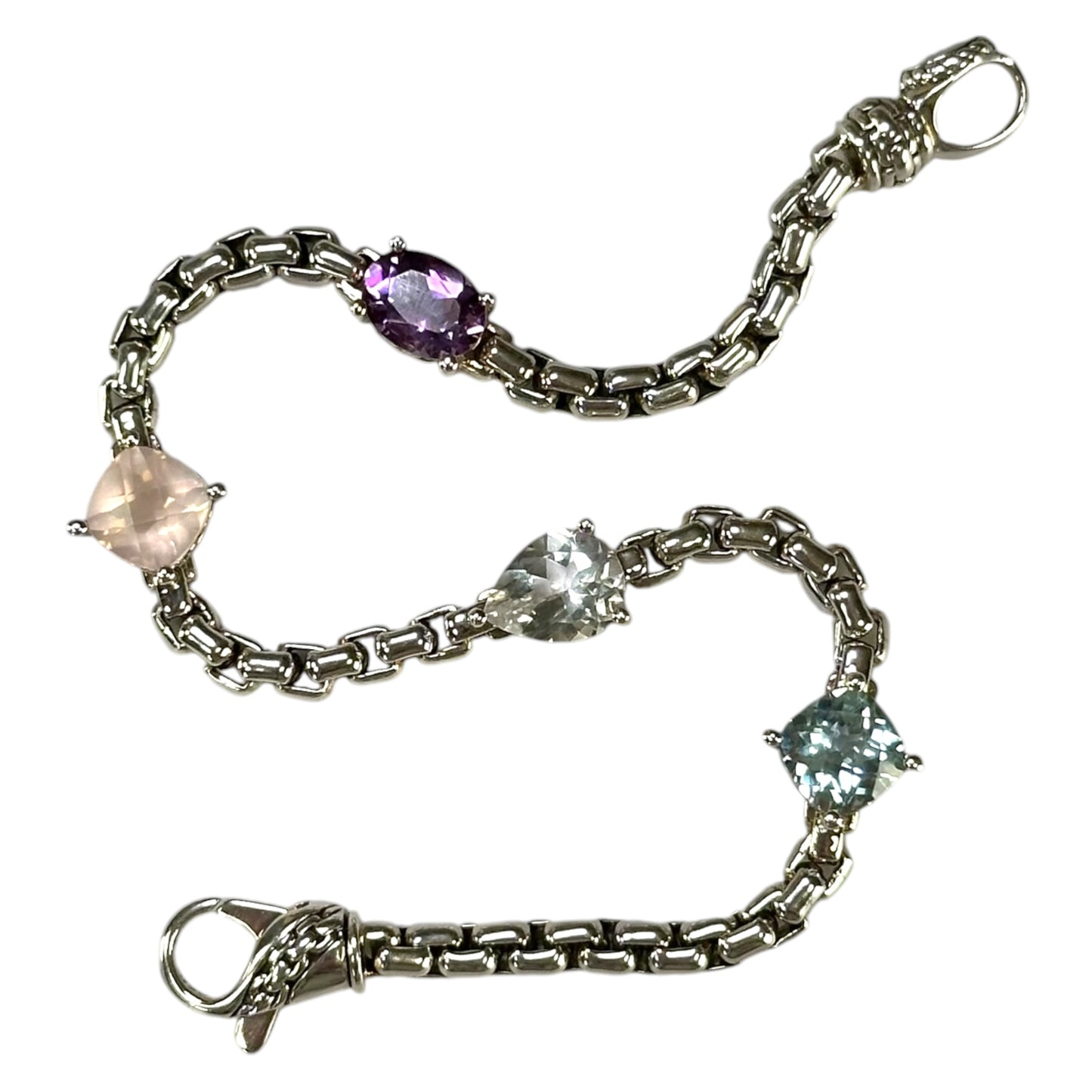 JAI by John Hardy Sterling Silver Multi-Gemstone Box Chain Bracelet 7”