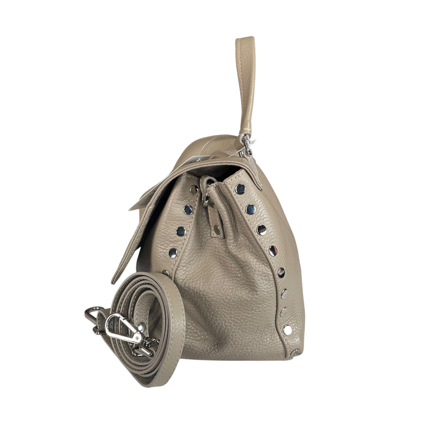 Zanellato Postina Taupe Daily Small Studded 2-Way SHW Top Leather Handle Purse