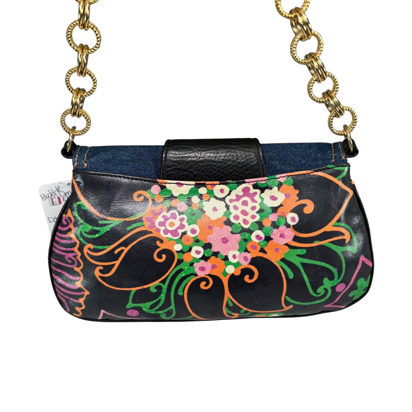 Dolce & Gabbana D & G Y2K Denim Buckle Baguette Floral Limited Leather Chain Purse