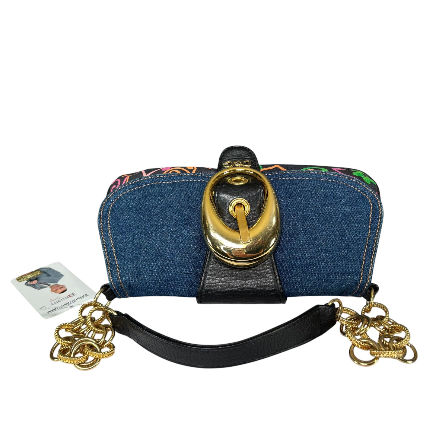 Dolce & Gabbana D & G Y2K Denim Buckle Baguette Floral Limited Leather Chain Purse