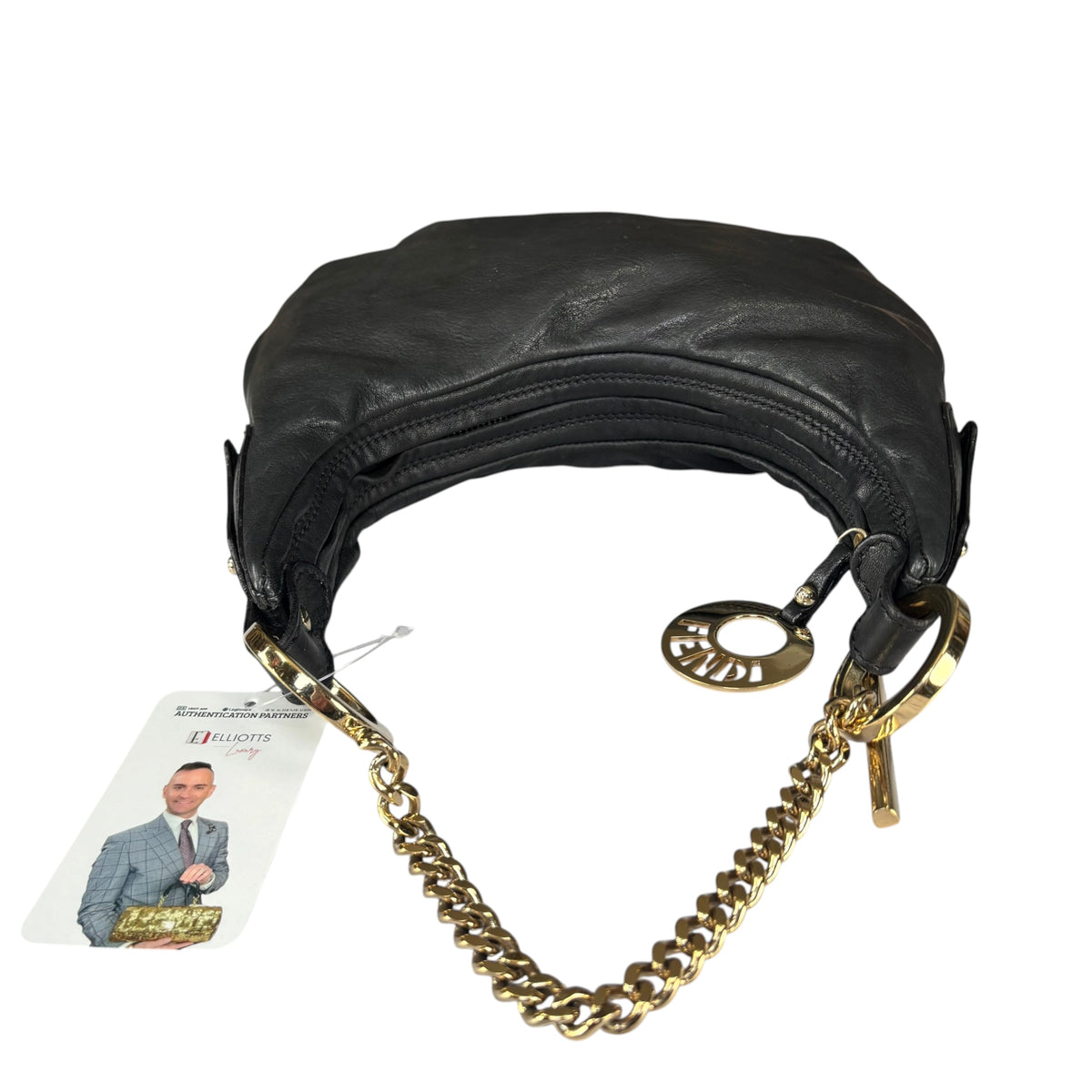 Fendi Mini Chef GHW Crescent Black Leather Chain Shoulder Purse