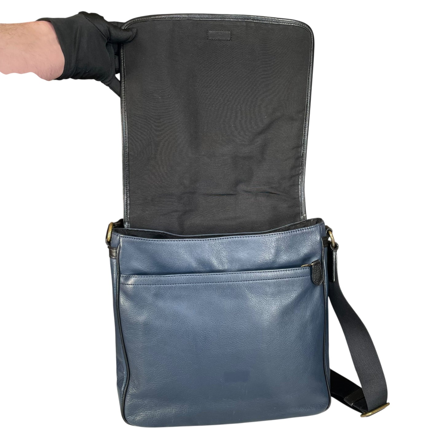 Coach Heritage Map Bombe Leather Messenger Bag Navy Black Crossbody Work Bag