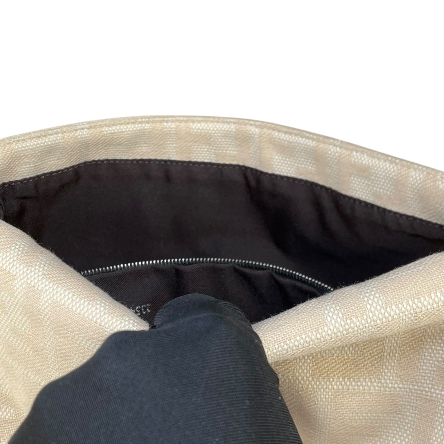 Fendi Baguette Y2K Zucca Monogram Cream Brown Fabric Leather Shoulder Purse