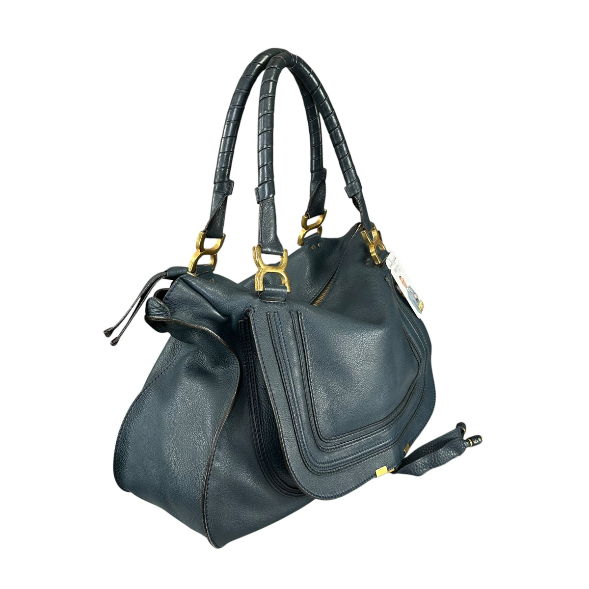 Chloe Marcie XL Navy Blue GHW eather Satchel