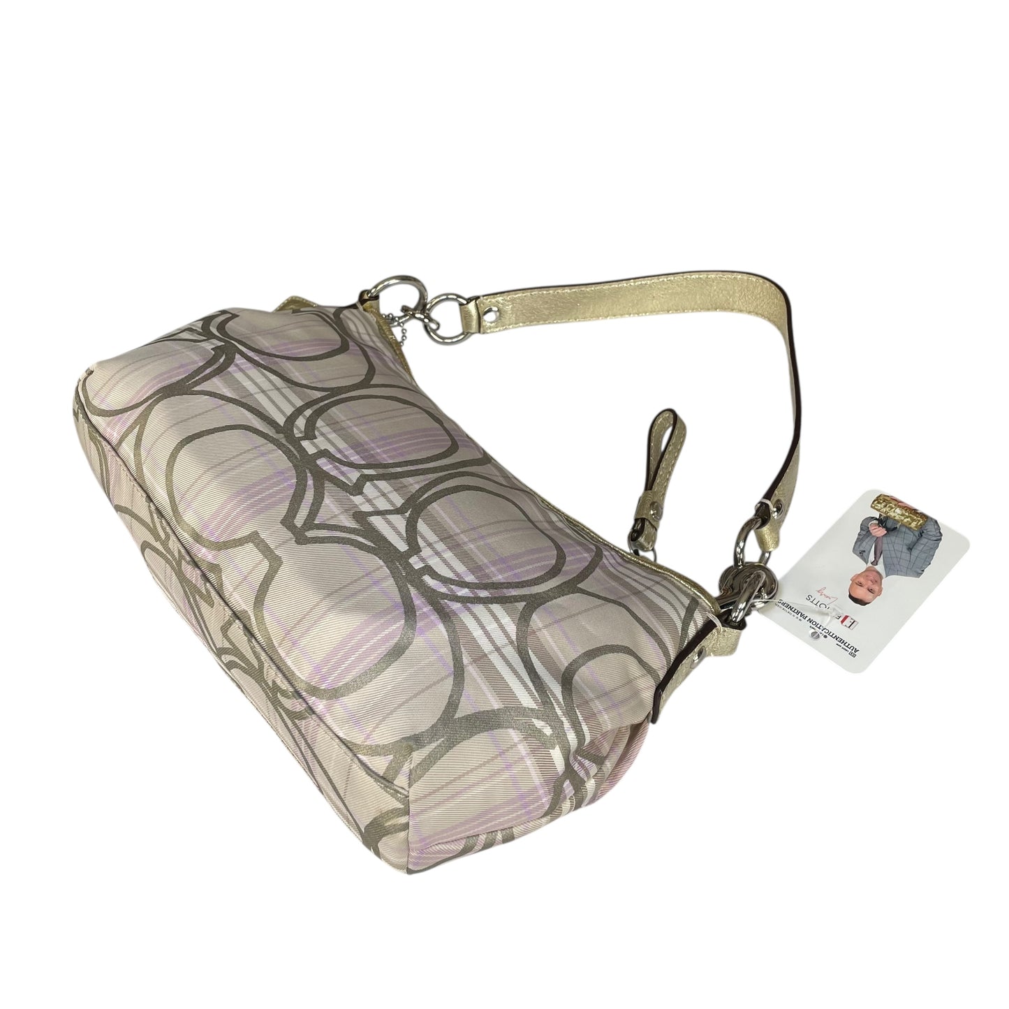Coach Demi Tartan Plaid Nylon Bag Metallic Gray Gold Leather Shoulder Crossbody Y2K