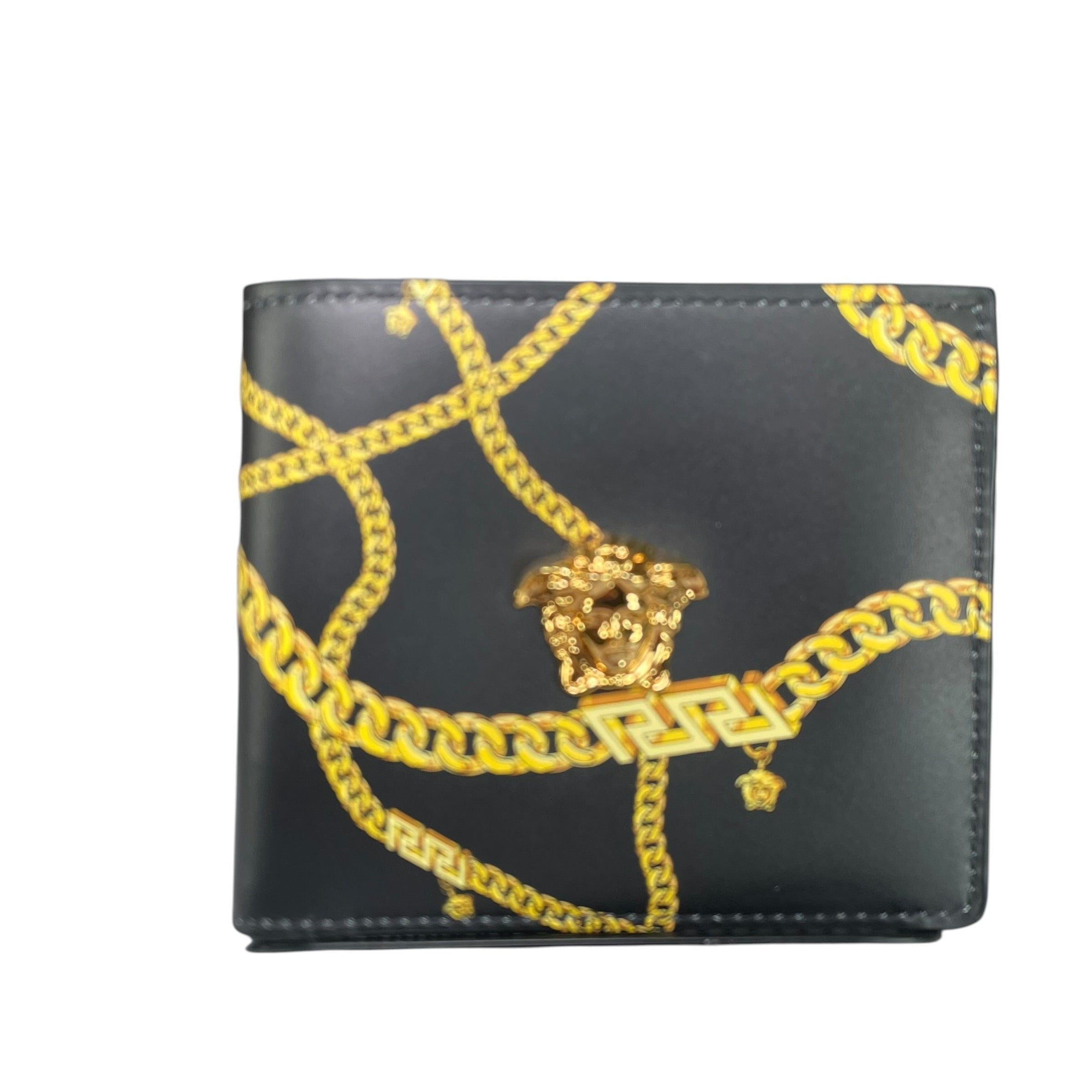 Versace Limited Mens Bi-Fold Card Holder Black Leather La Medusa