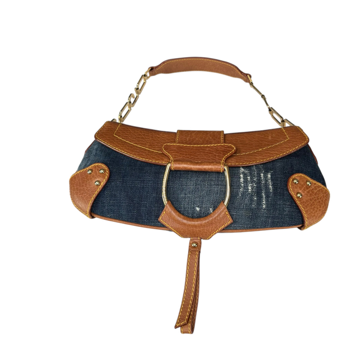 Dolce & Gabbana Y2K O-Ring Distressed Denim Gold Purse