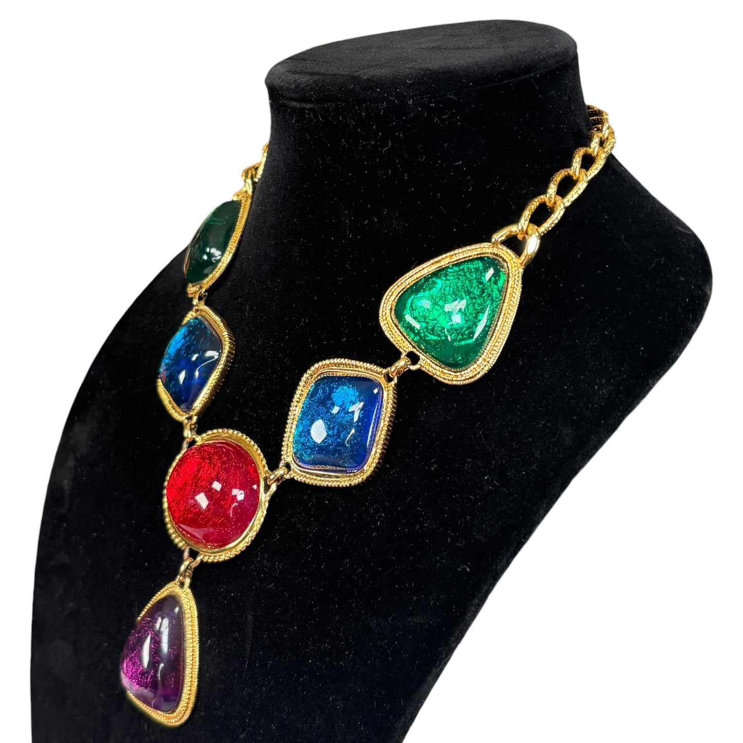 Kenneth Jay Lane Avon Gold-Tone Statement Gripoix-Style Cabochon Necklace 17”