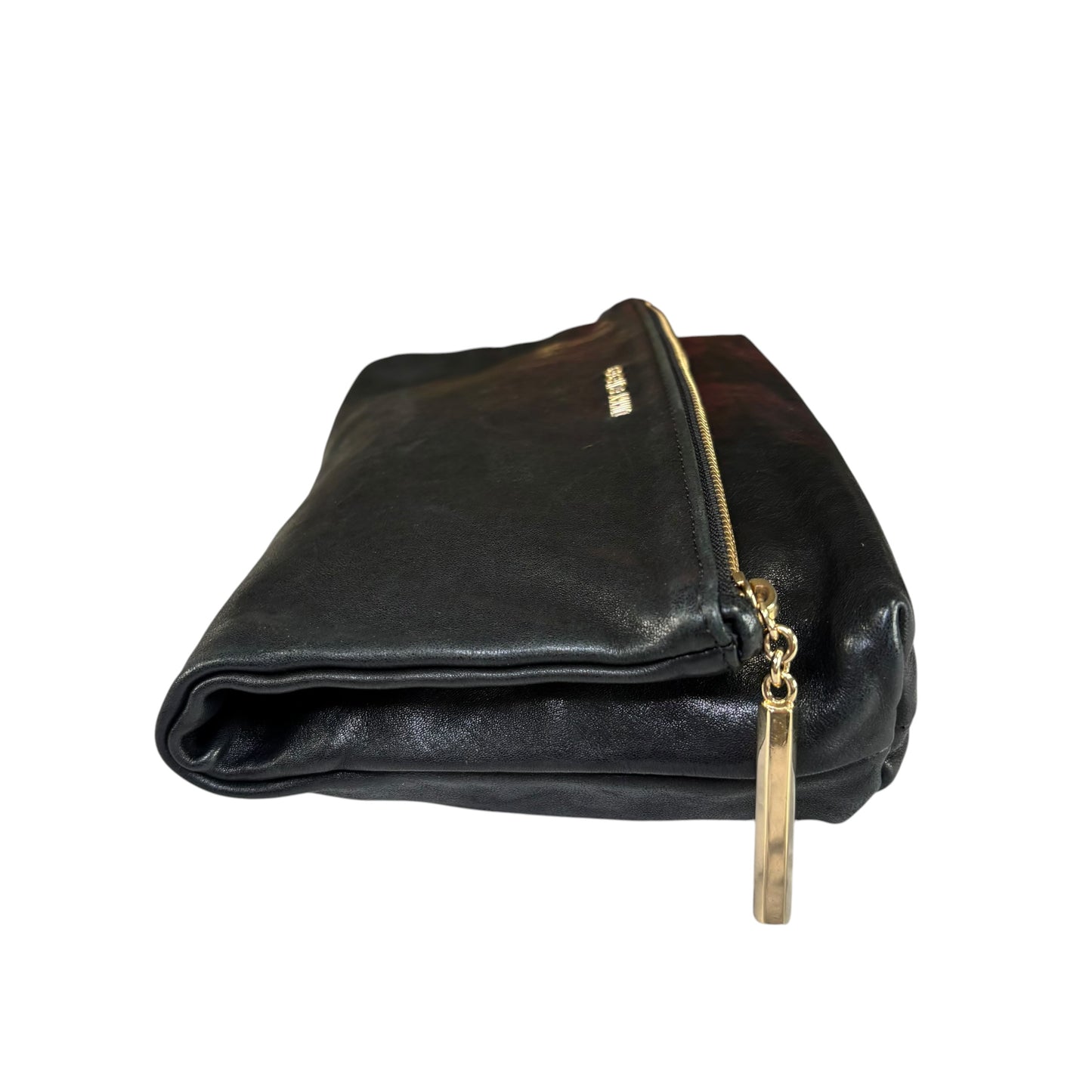 Jimmy Choo Nyla Black GHW Leather Fold-Over Zip Clutch