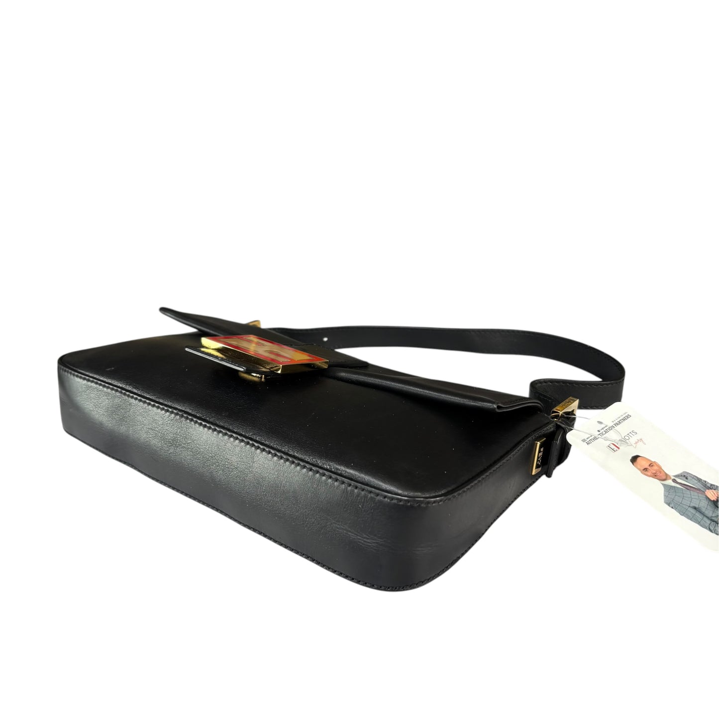 Fendi Baguette Re-Issue Black Leather GHW Red/ Tan Shoulder Purse