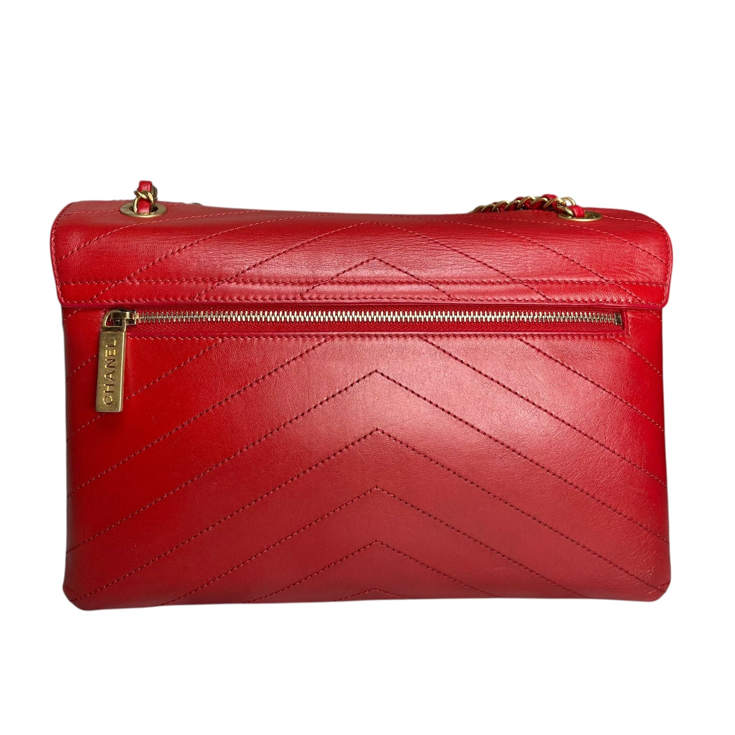 Chanel Paris–Seoul Chevron Envelope Leather Flap Bag – Red – Medium