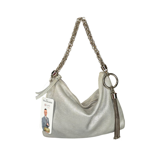 Jimmy Choo Mini Callie Silver Metallic Sueded Leather Purse