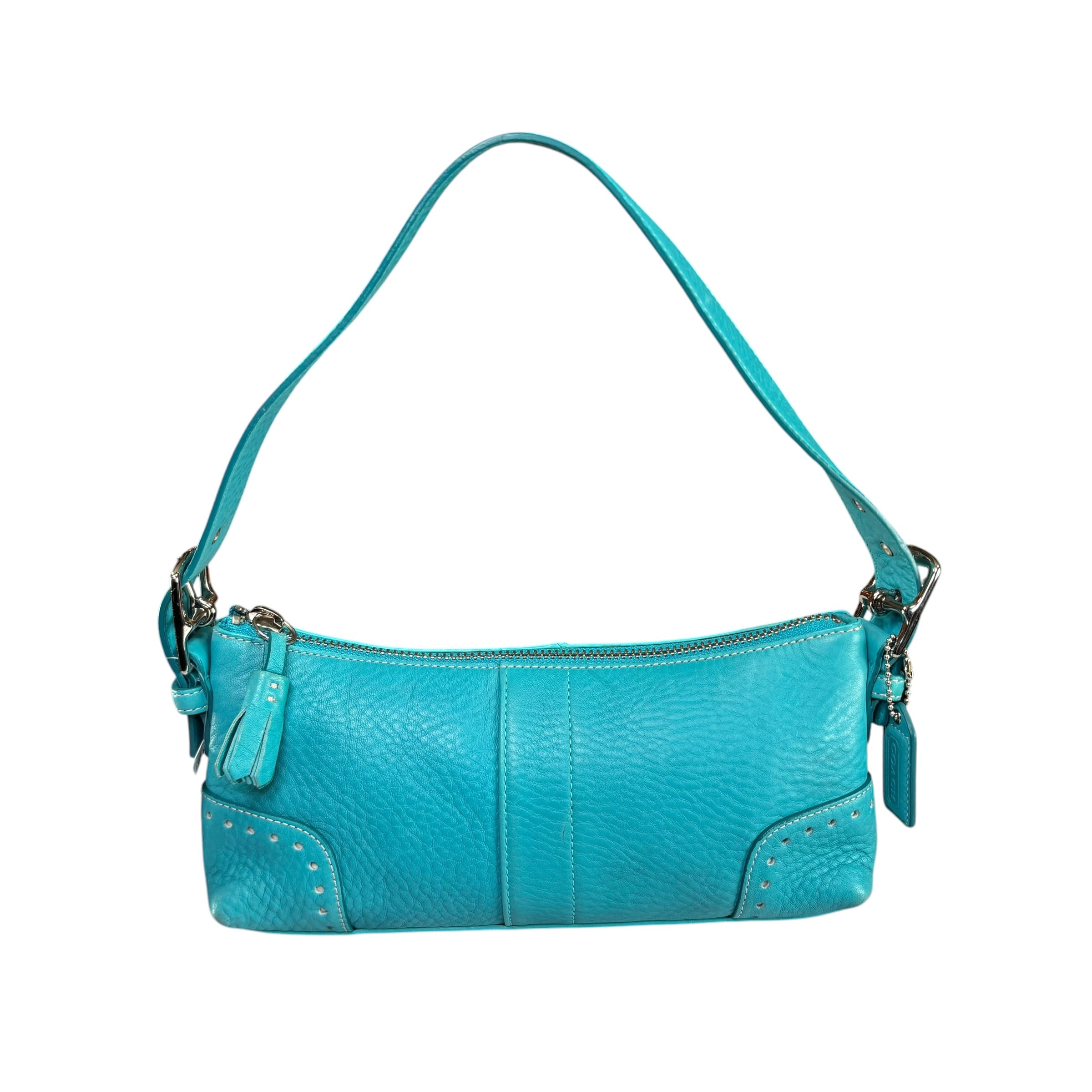 Coach Hamilton Baguette Turquoise Perforated Leather SHW Shoulder