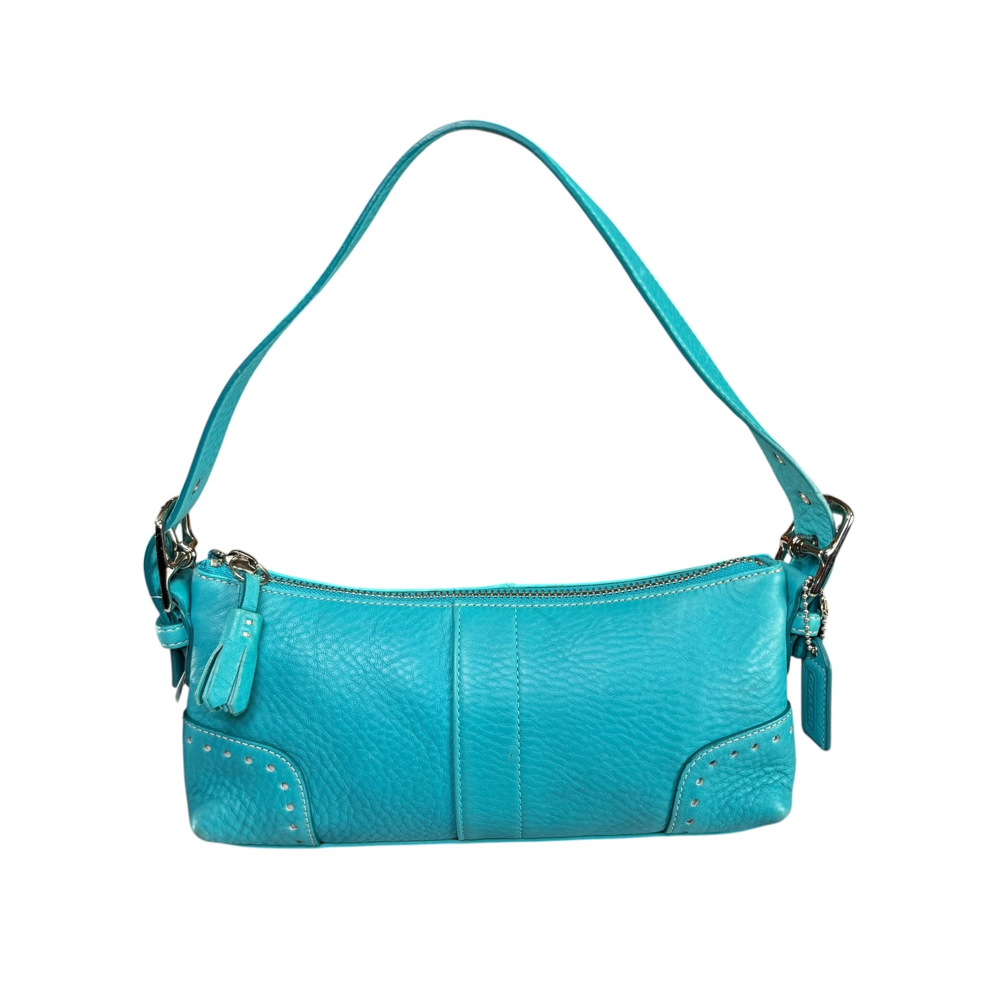 Coach Hamilton Baguette Turquoise Perforated Leather SHW Shoulder Purse