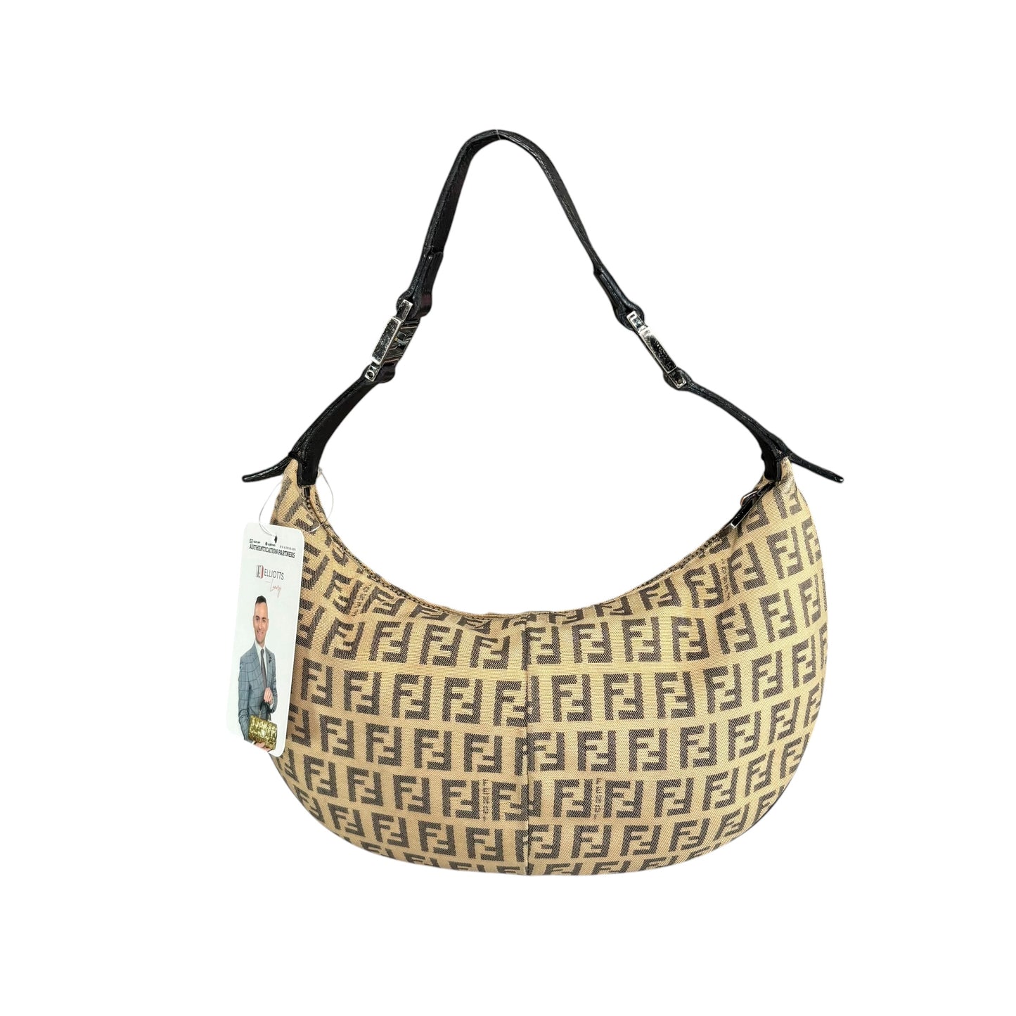 Fendi Y2K Mini Croissant Canvas Black Leather Shoulder Purse