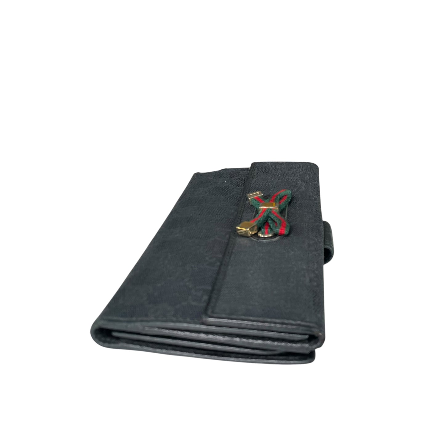 Gucci Princy GG Canvas Long Wallet Black Web Bow Clutch Vintage Checkbook