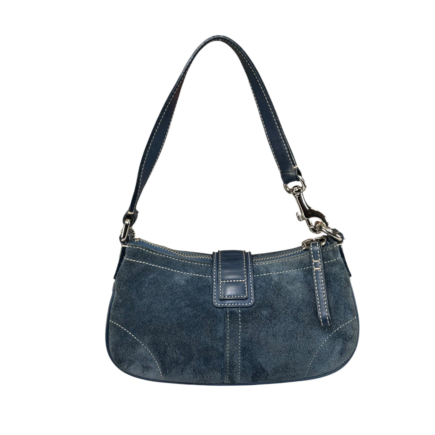 Coach Y2K Mini Soho Navy Blue Suede Buckle Shoulder Purse