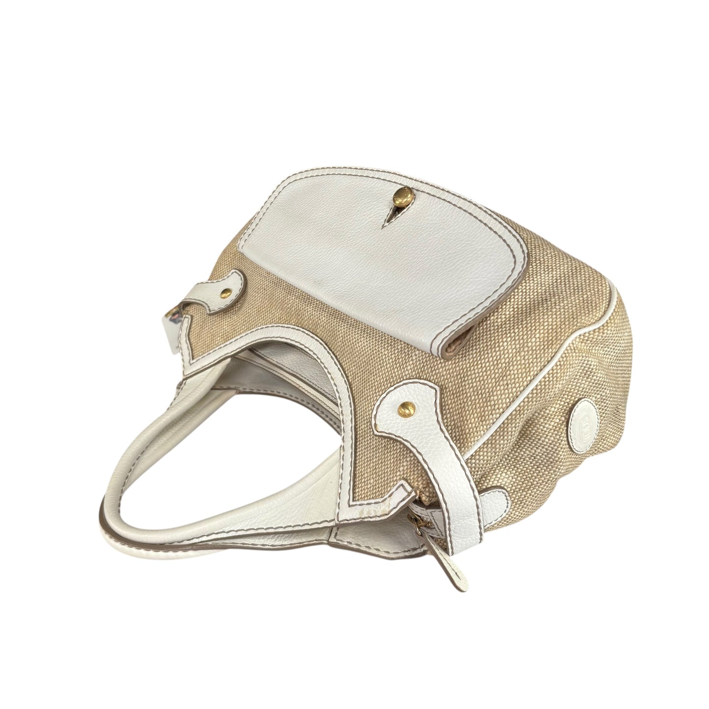 Tod’s Decoupage Canvas Chalk & Tan Leather Shoulder Purse