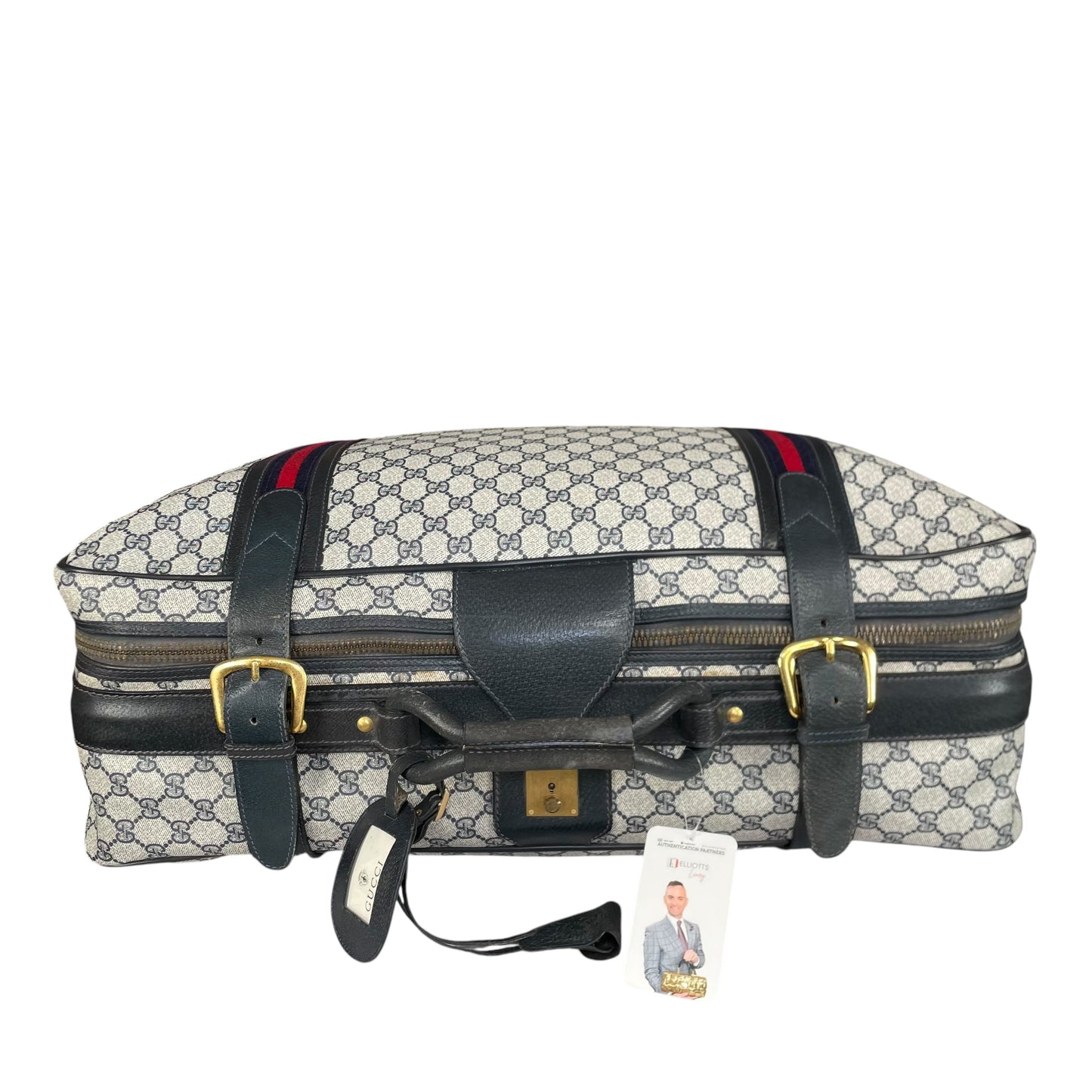 Gucci GG Supreme Navy Canvas Leather Medium Luggage Travel Case
