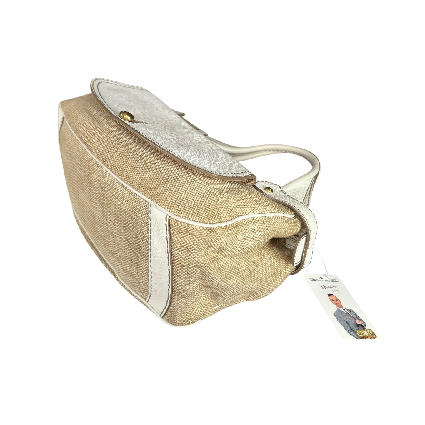Tod’s Decoupage Canvas Chalk & Tan Leather Shoulder Purse