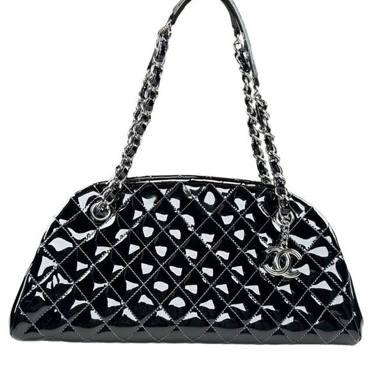 Chanel CC Black Patent Quilted Taco Silver Hardware Chainy Shoulder Purse