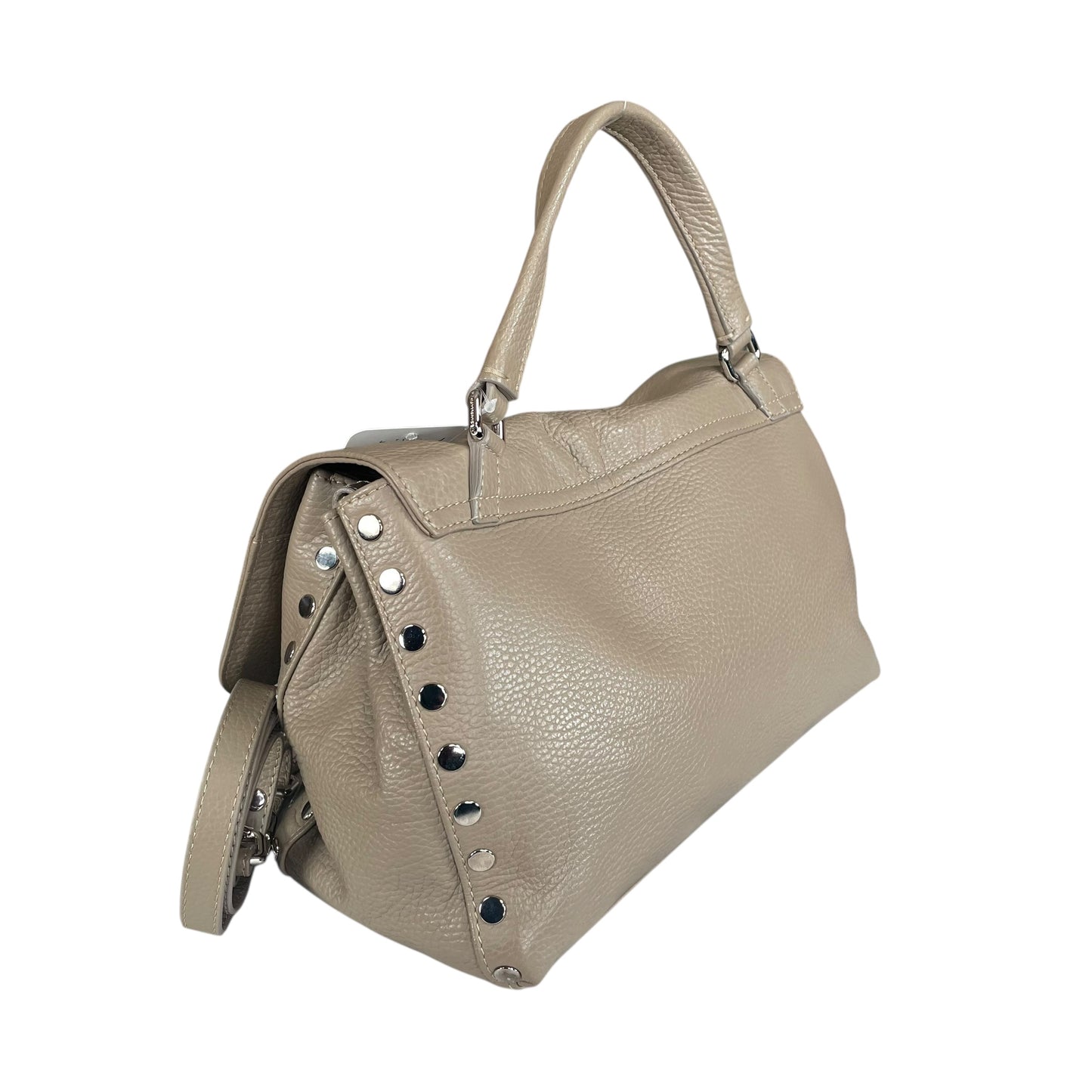 Zanellato Postina Taupe Daily Small Studded 2-Way SHW Top Leather Handle Purse