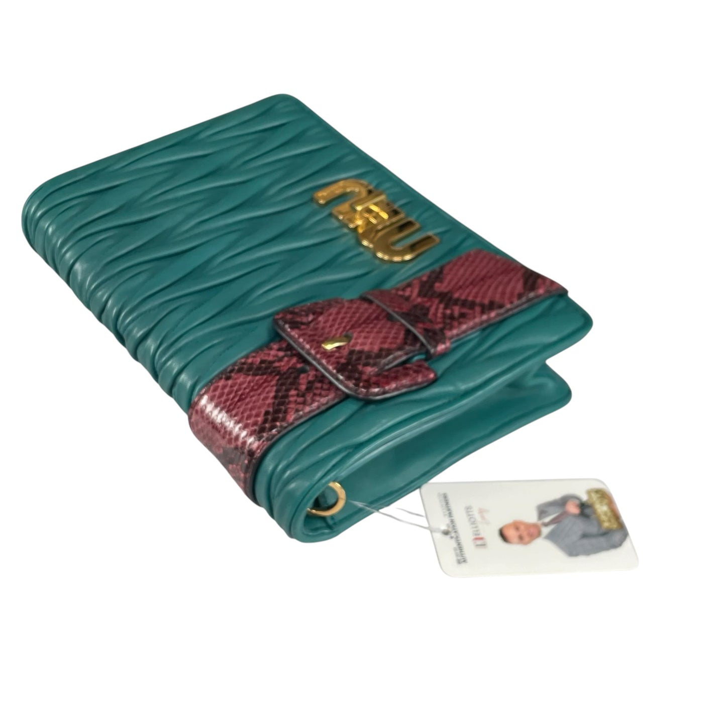 Miu Miu Delice Teal Matelasse Python Embossed Nappa Leather GHW Crossbody Flap Purse