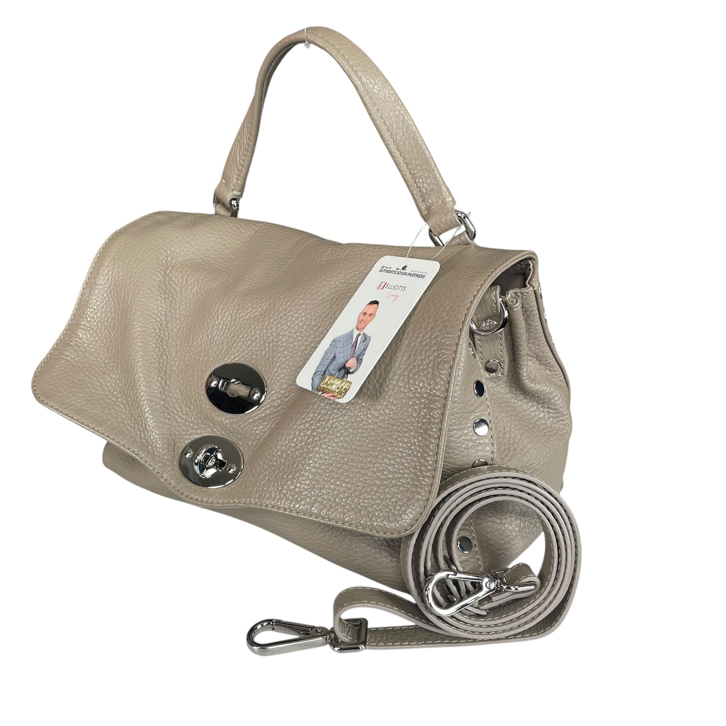 Zanellato Postina Taupe Daily Small Studded 2-Way SHW Top Leather Handle Purse