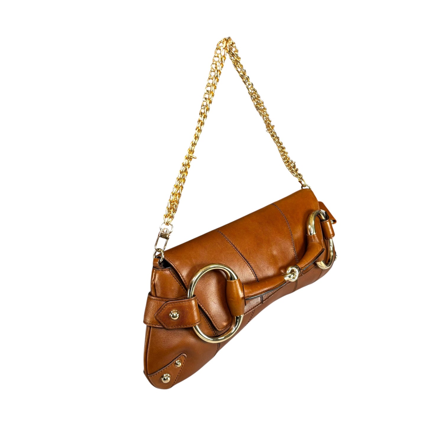 Gucci Classic Y2K Horsebit Gold Brown Jumbo XL Leather Shoulder Bag