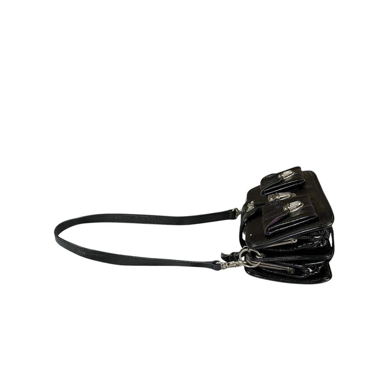 D & G Dolce Gabbana Mini Black Patent Baguette SHW Purse