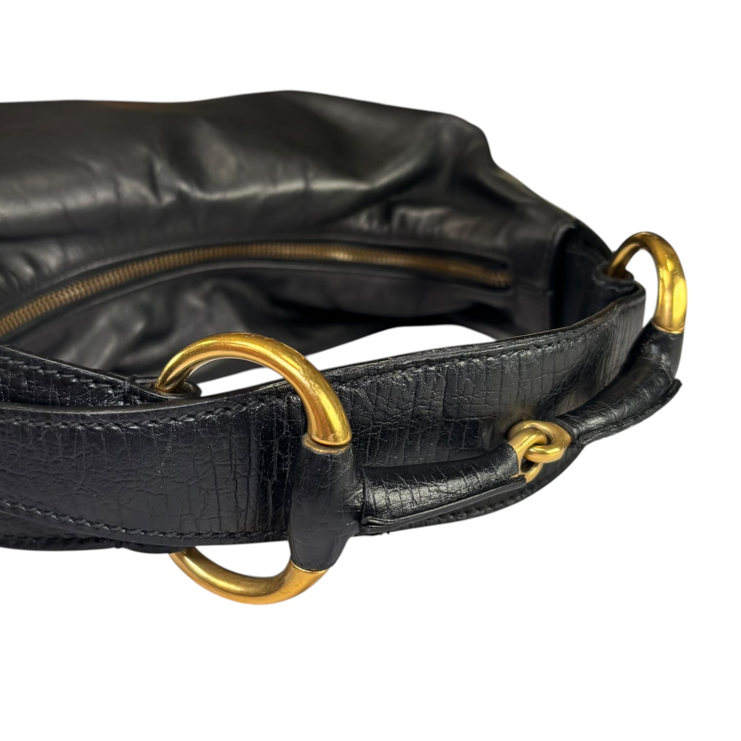 Gucci Y2K Horsebit GHW Black Leather Shoulder Hobo Purse