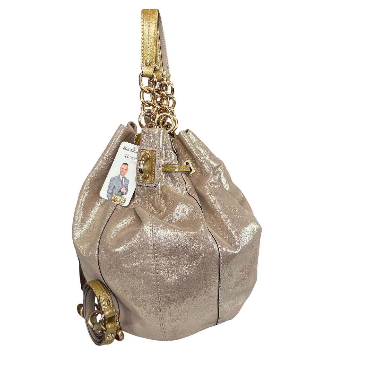 Coach XL Y2K Peyton GHW Drawstring Bucket Glitter Sueded Leather