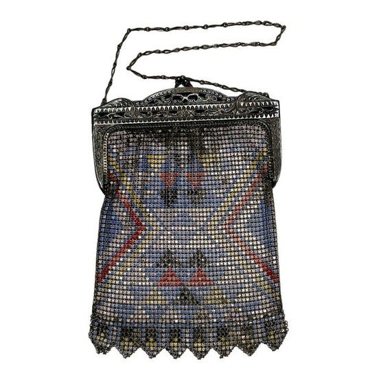 Whiting Davis Sterling Plated DresDen Metal Mesh Flapper Kiss Lock Mini Clutch