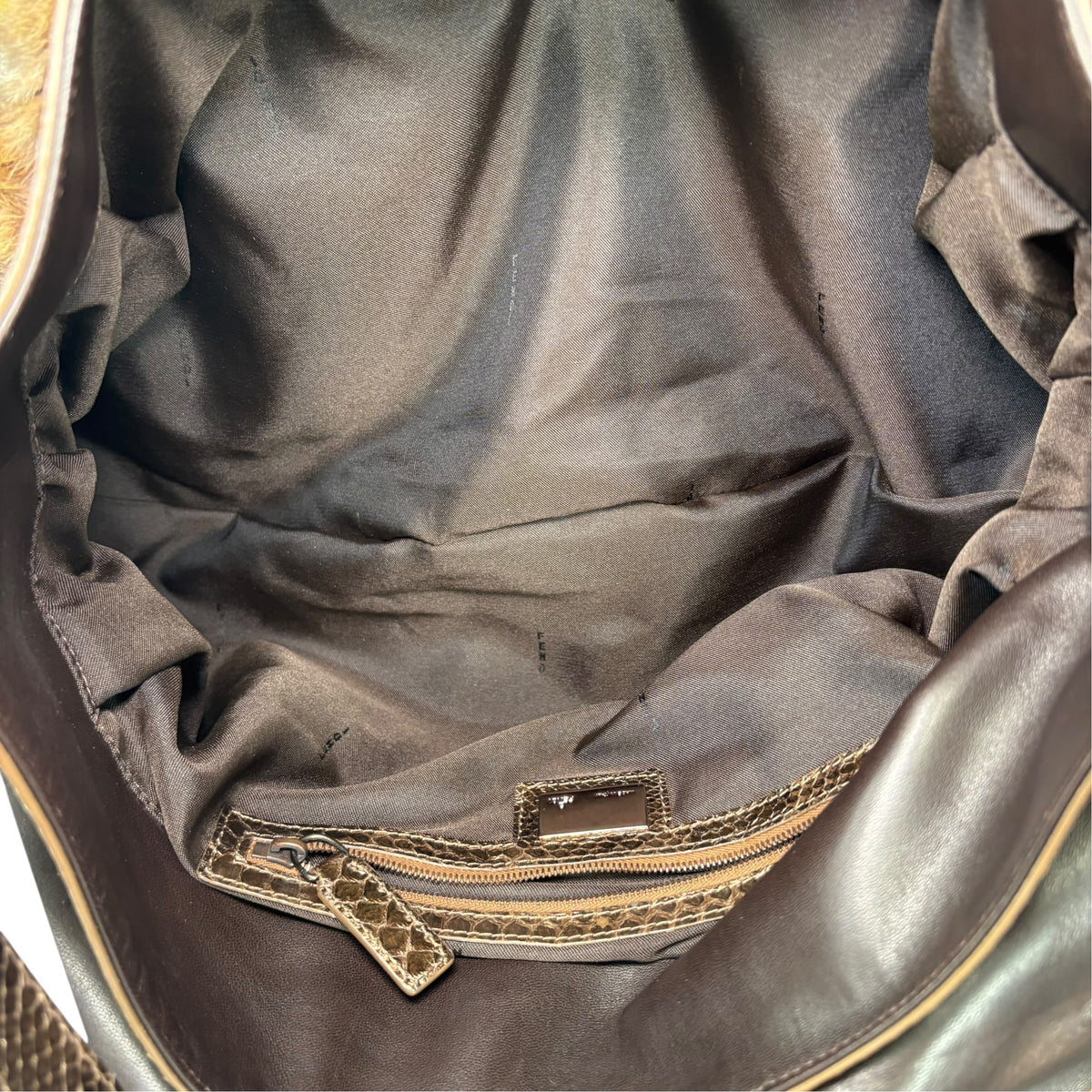 Fendi Y2K Chef Brown XL Rabbit Embossed Snake Metallic Leather Shoulder Purse