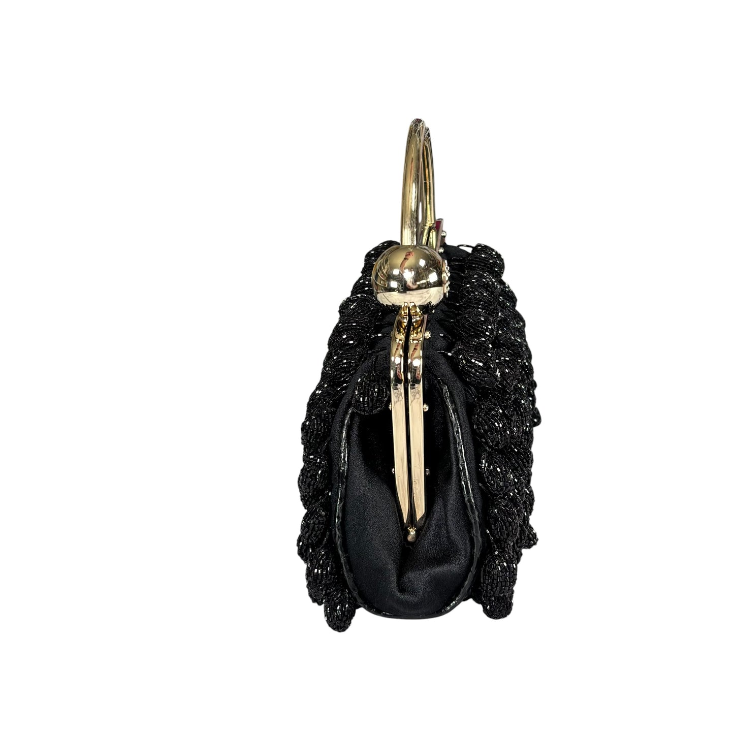 Gucci GG Y2K Mini GHW Black Satin Crystal Ball Kiss-Lock Beaded Clutch