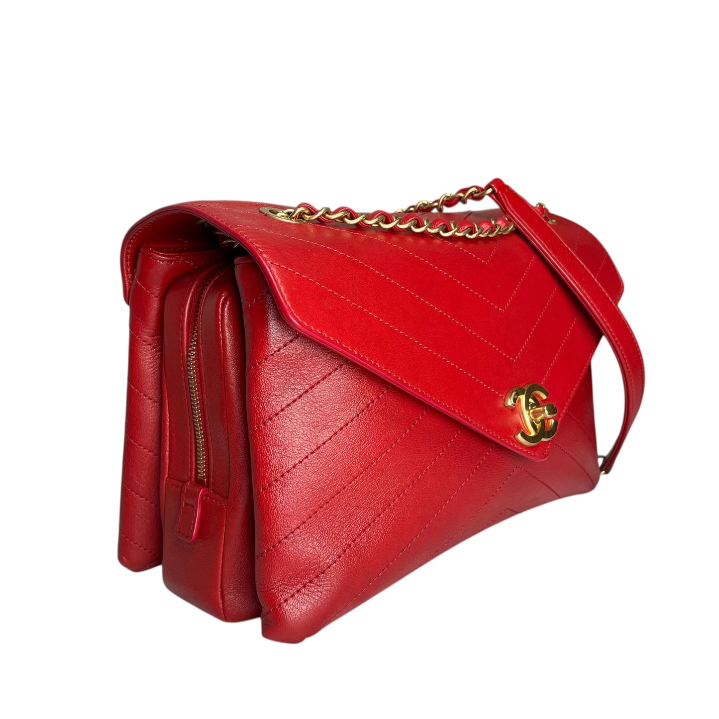 Chanel Paris–Seoul Chevron Envelope Leather Flap Bag – Red – Medium