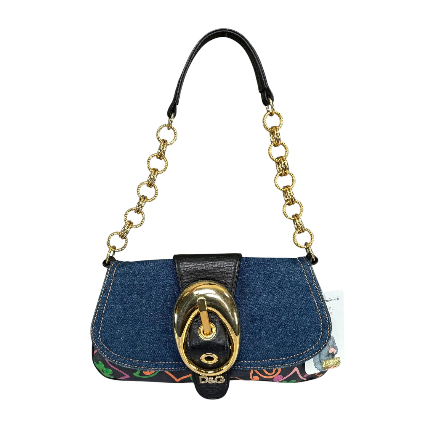 Dolce & Gabbana D & G Y2K Denim Buckle Baguette Floral Limited Leather Chain Purse