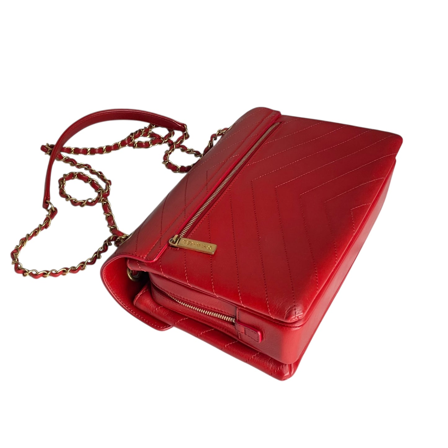 Chanel Paris–Seoul Chevron Envelope Leather Flap Bag – Red – Medium