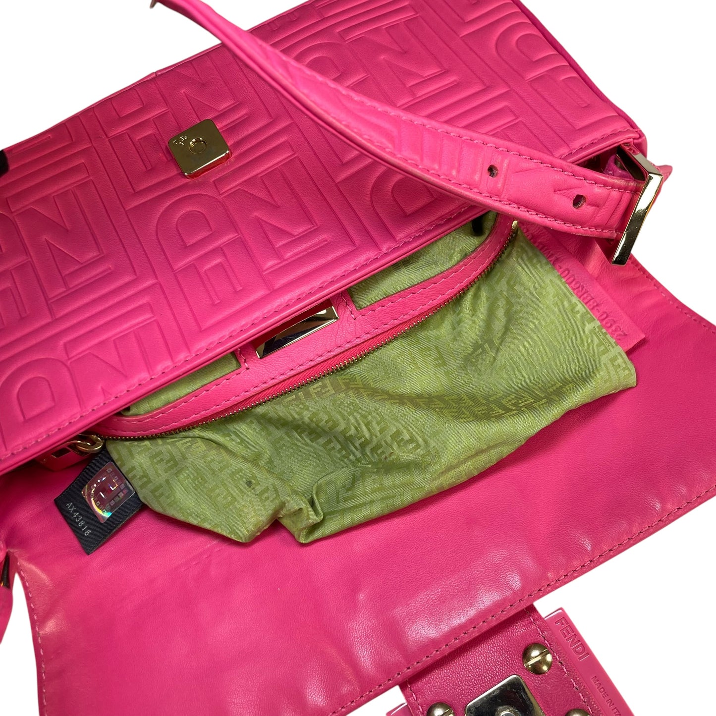 Fendi Baguette Re-Issue Embossed GHW Fusia Pink Leather Shoulder Purse