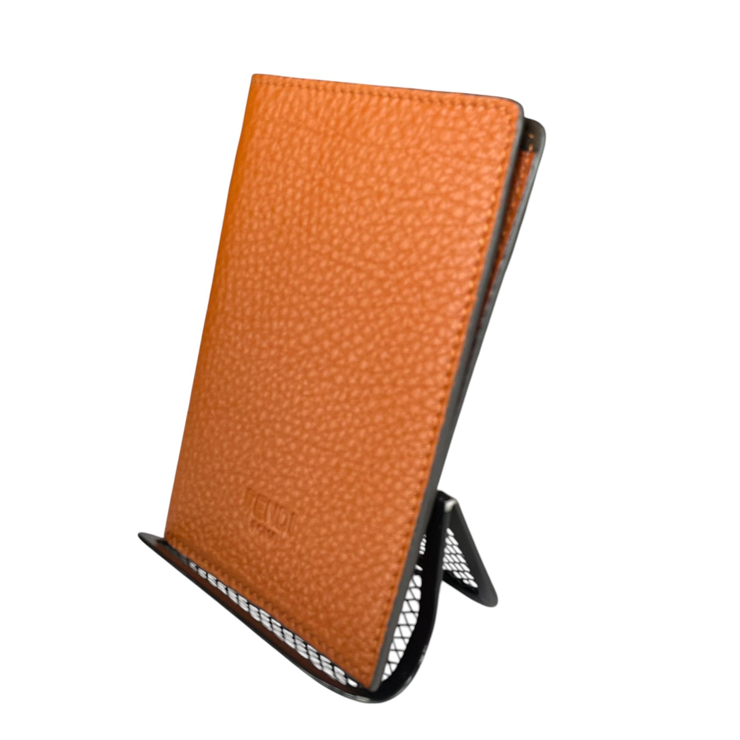 Fendi Roma Passport Cover Pebbled Leather Tan Brown Bifold Made In Italy Travel Case