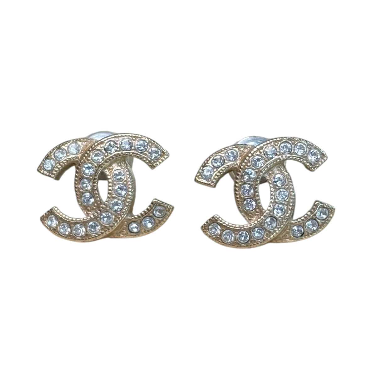 Chanel CC Rhinestone Crystal GHW Pierced Earrings