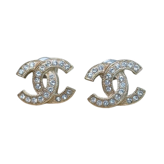 Chanel CC Rhinestone Crystal GHW Pierced Earrings